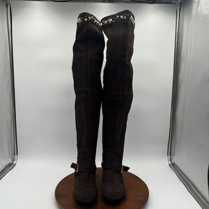 Apepazza Gemma Suede Brown Over the Knee Studded Boots Grunge SZ 8M Women’s